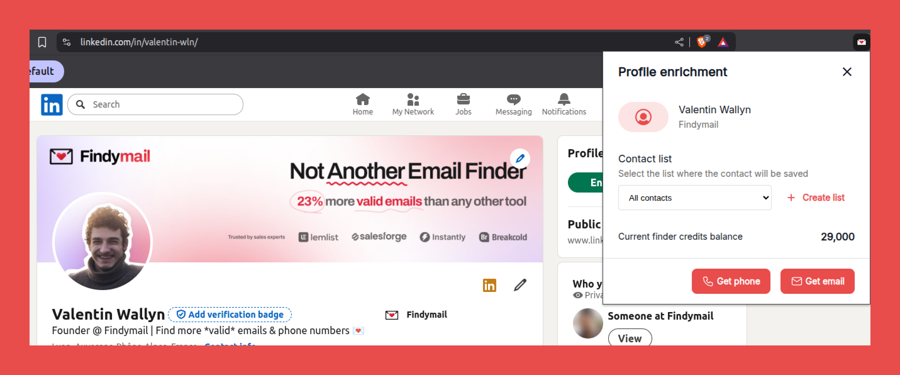 Use the Findymail Chrome Extension