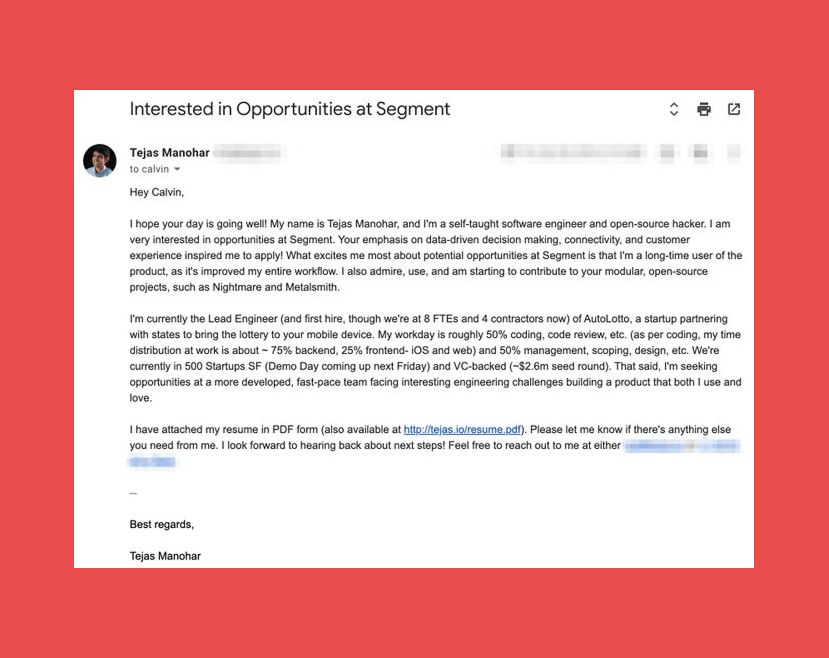 Cold Email to Get an Interview Example/Template