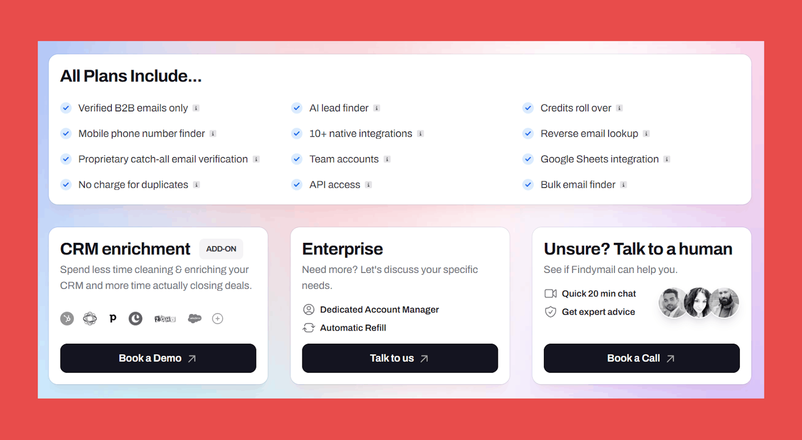 Findymail CRM Datacare Pricing Plans