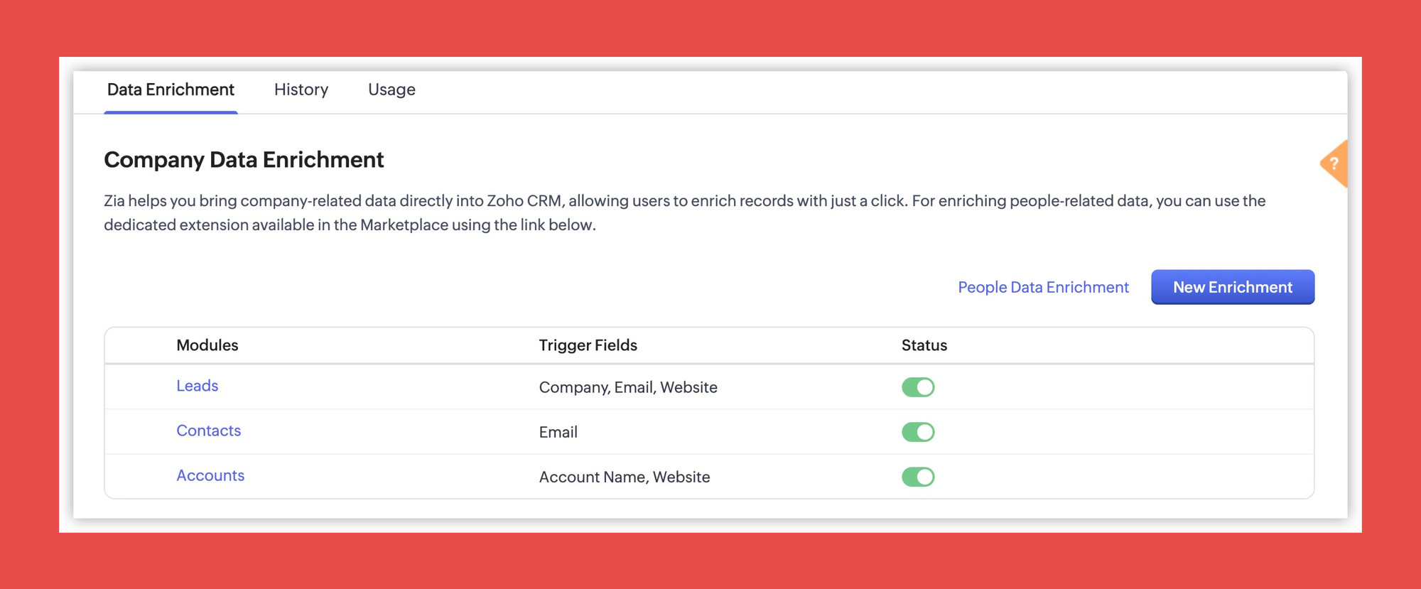 Navigate to Data Enrichment in Your Zoho Settings