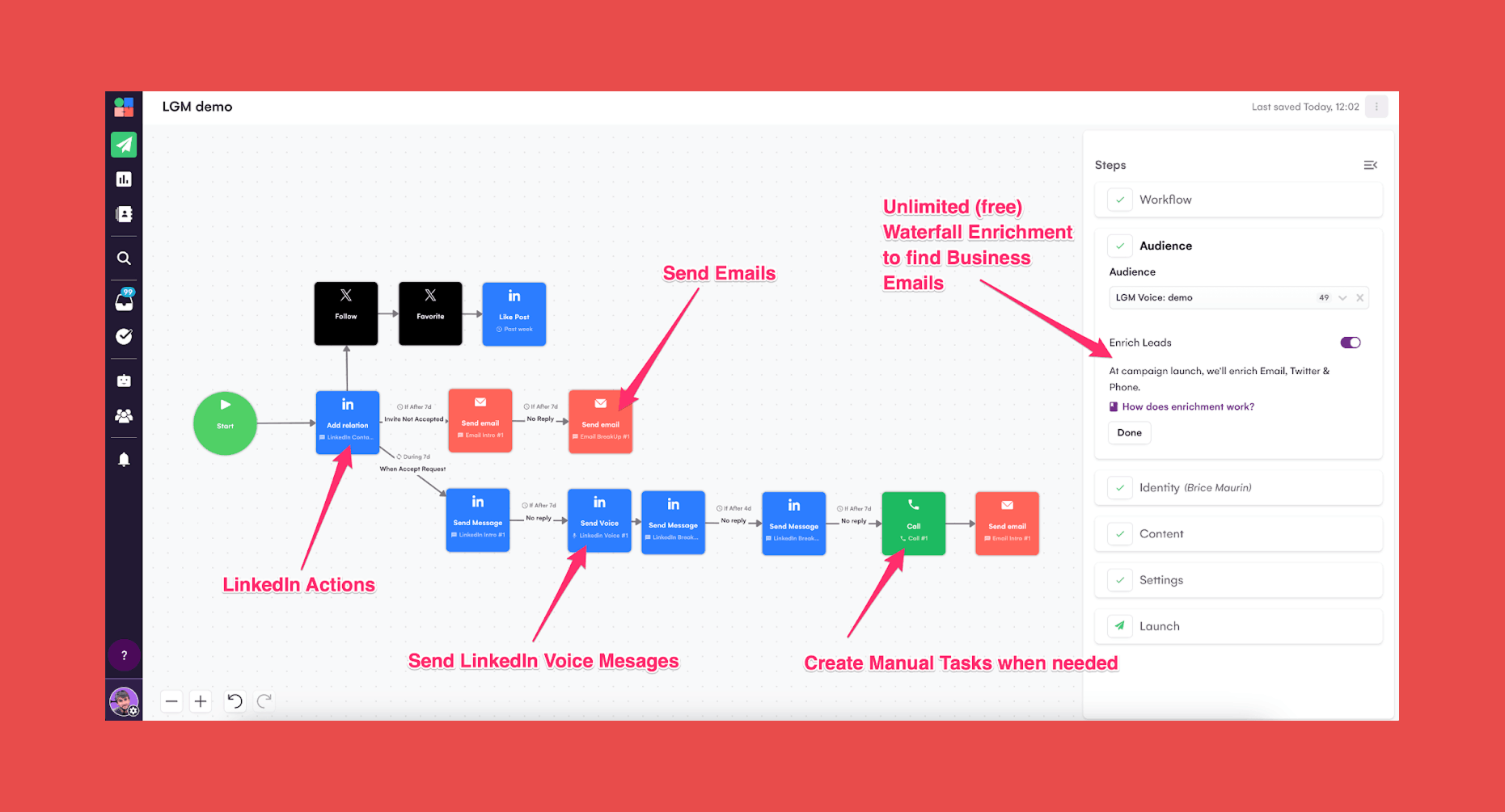 True Multichannel Outreach in One Workflow: La Growth Machine
