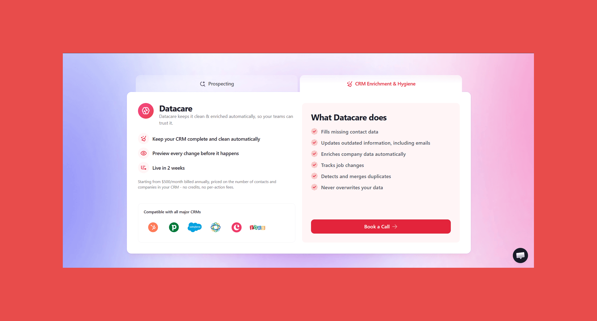 Findymail CRM Datacare — Best for CRM Enrichment and Data Quality Automation