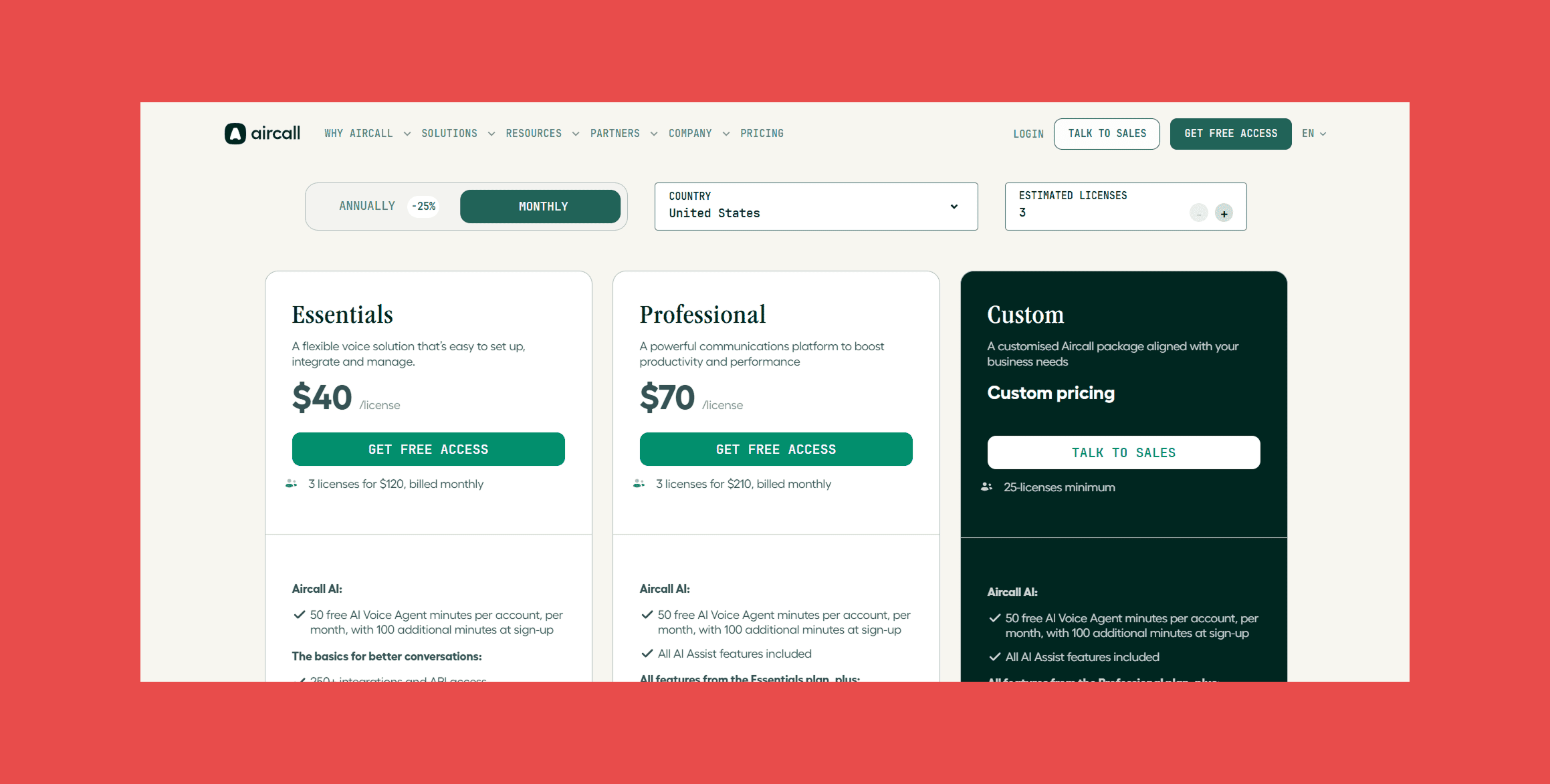 Aircall Pricing